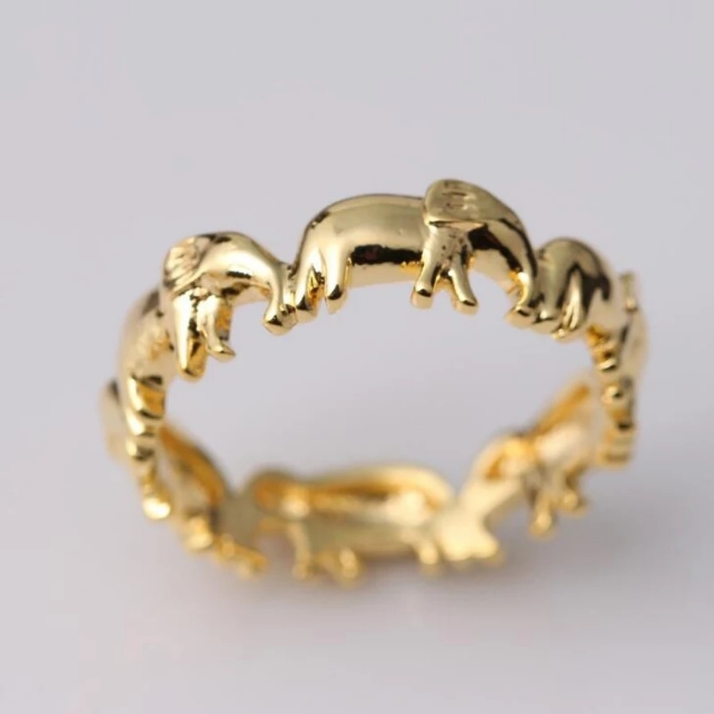 Yellow Gold Lucky Elephant Eternity Band Ring